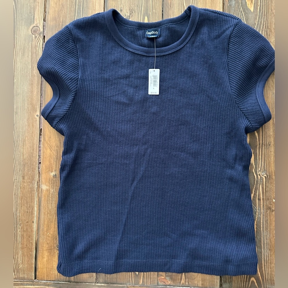 Women’s' Navy Ribbed Short-Sleeve Top